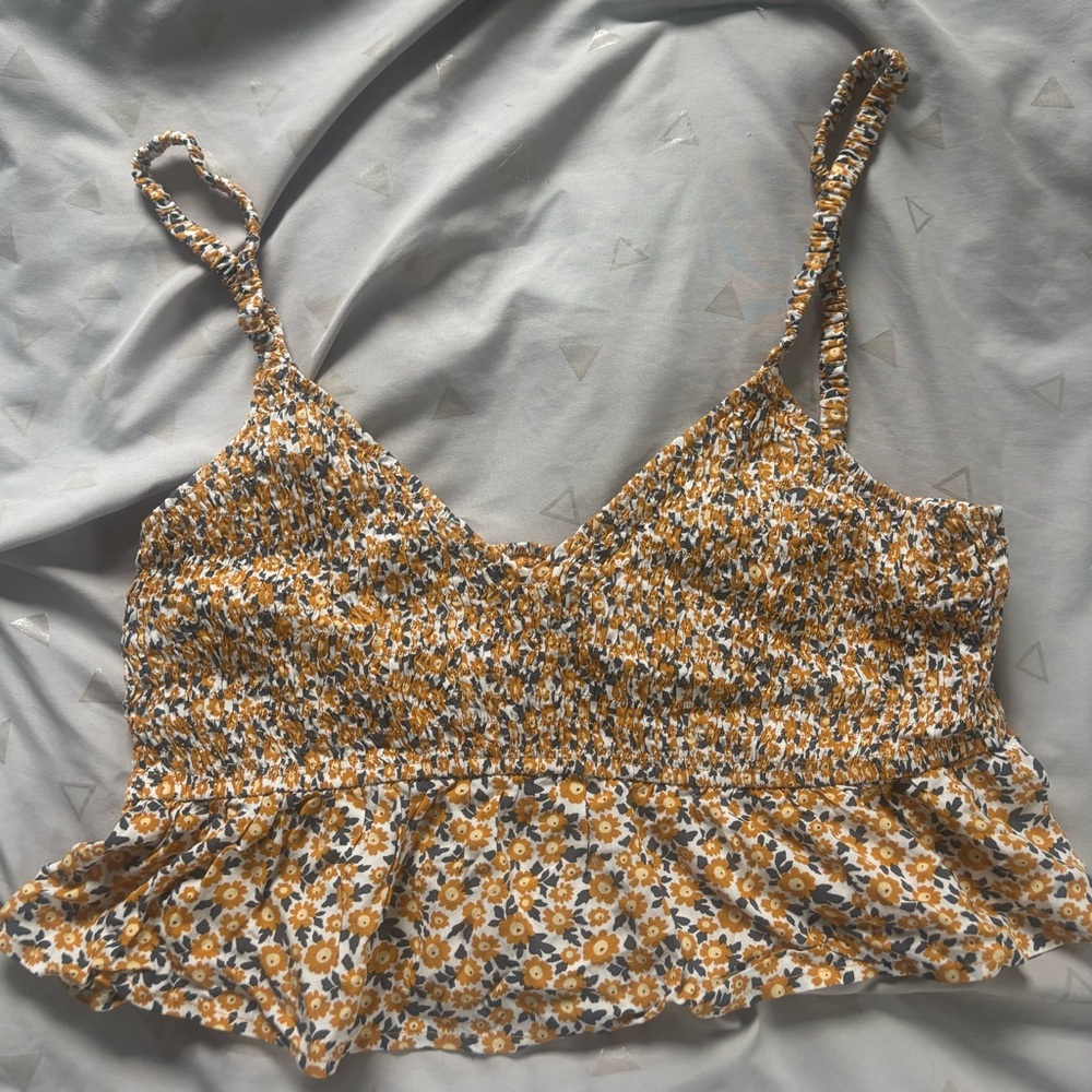 Tilly’s RSQ Orangey Yellow Ruched Babydoll Tank Top